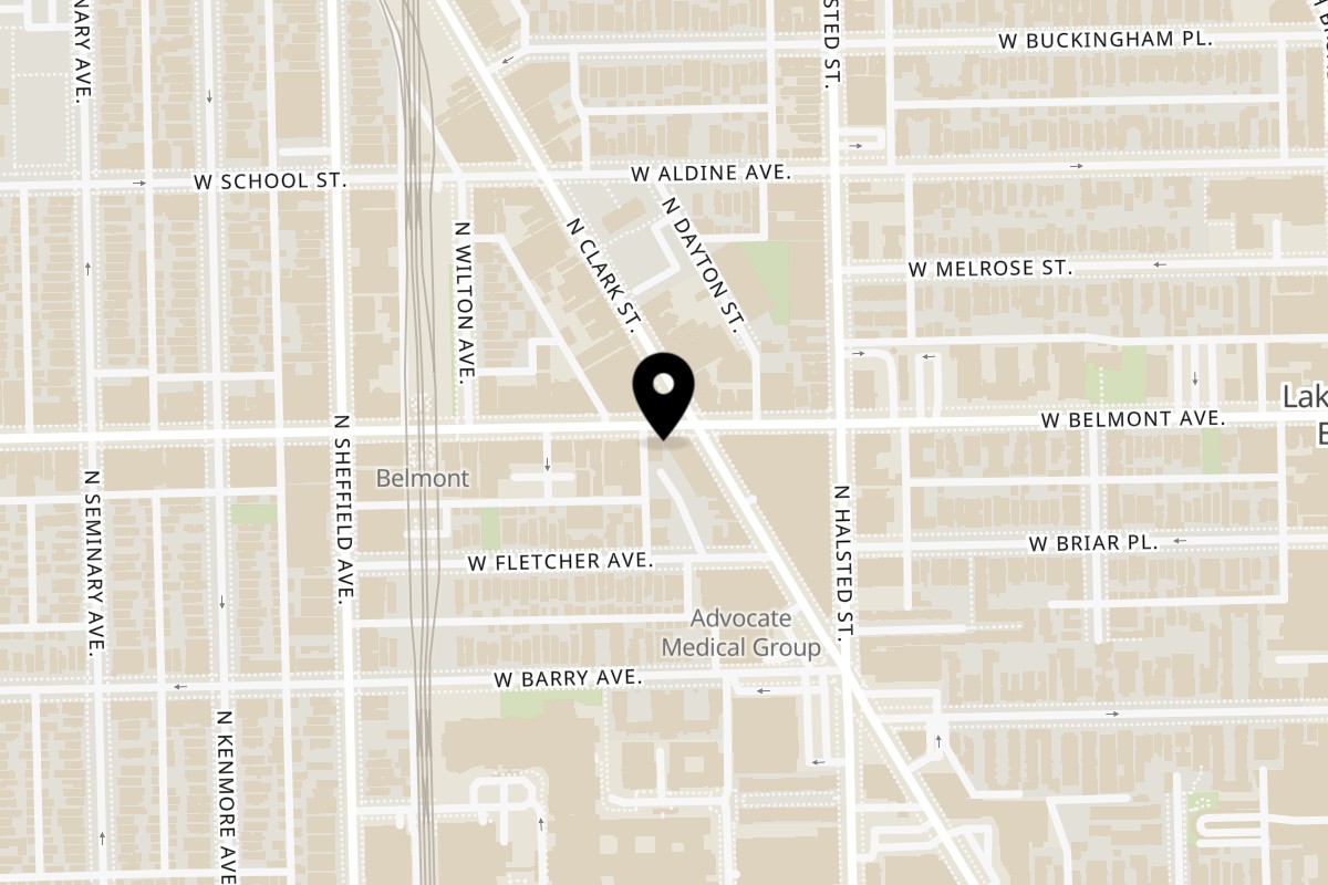Map showing the location of TsoGood on 843 1/2 W Belmont Ave in Chicago